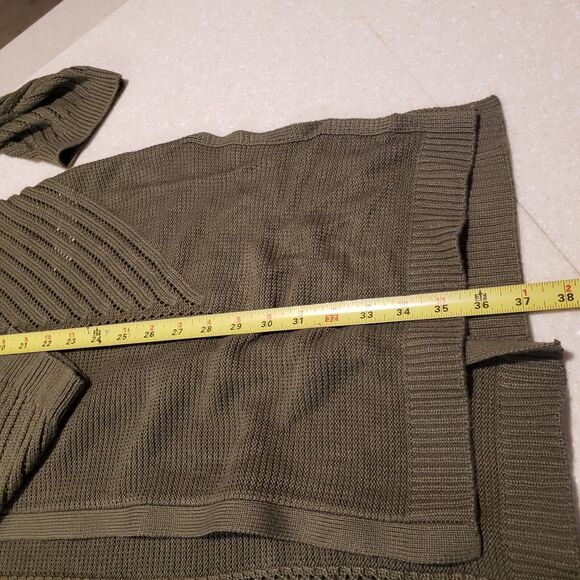 Chico's Size 3  Long Open Front Cardigan Olive Green Acrylic Classic - Picture 2 of 10